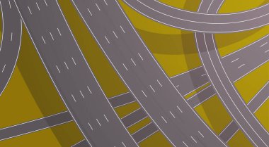 Boş otoyol asfaltı ve yol manzarası düz vektör çizimi.