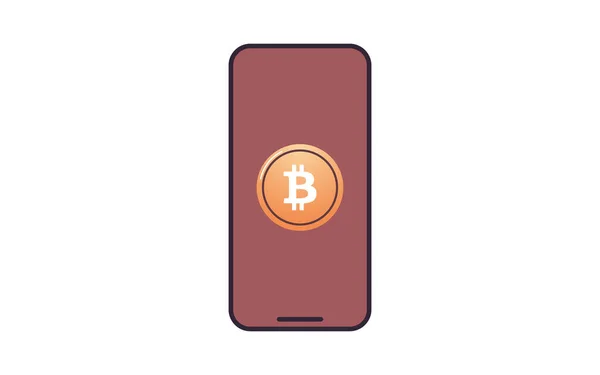 Akıllı Telefon Bozuk Para Düz Vektör Çiziminde Bitcoin Kripto Para — Stok Vektör