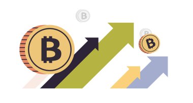 Kripto para birimi yukarı doğru oklar ve dijital para konsepti düz vektör çizimi.