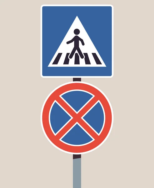 Οδικές Πινακίδες Κυκλοφορίας Και Μεταφορά Απλή Έννοια Επίπεδη Διανυσματική Απεικόνιση — Διανυσματικό Αρχείο