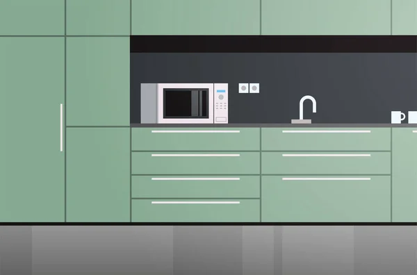 Modern Kitchen Interior People Home Appliances Concept Flat Design Illustration — Stock Vector