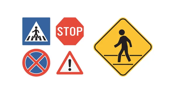 State Law Stop Pedestrians Crosswalk Sign Traffic Signs City Road — Stok Vektör