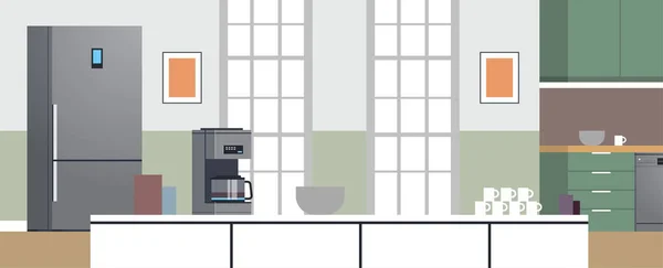 Interior Cozinha Moderna Sem Pessoas Eletrodomésticos Conceito Design Plano Ilustração — Vetor de Stock