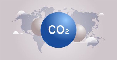 Co2 Carbon dioxide toxic gas molecules on world map emission reduction concept flat vector illustration.