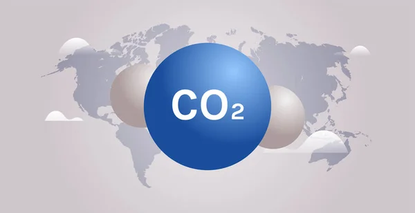 Co2 Carbon Dioxide Toxic Gas Molecules World Map Emission Reduction — Wektor stockowy