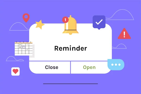 Reminder, notification page with floating elements and business planning, events, timetable flat vector illustration.