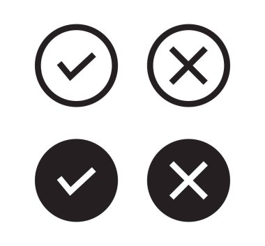 Confirm and remove symbol and checkmark negative icons for app flat vector illustration.