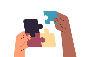 Takım bulmacanın parçalarını bir araya getiriyor problem çözümü takım çalışması konsepti düz vektör çizimi.