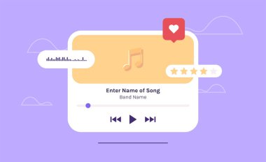 Modern müzik çalar ui tasarım ve ses ortamı çalma konsepti düz vektör illüstrasyonunu kontrol eder.