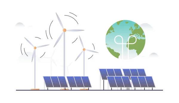 Сталий Розвиток Зелена Енергетика Стійка Промисловість Вітряними Млинами Панелями Сонячної — стоковий вектор