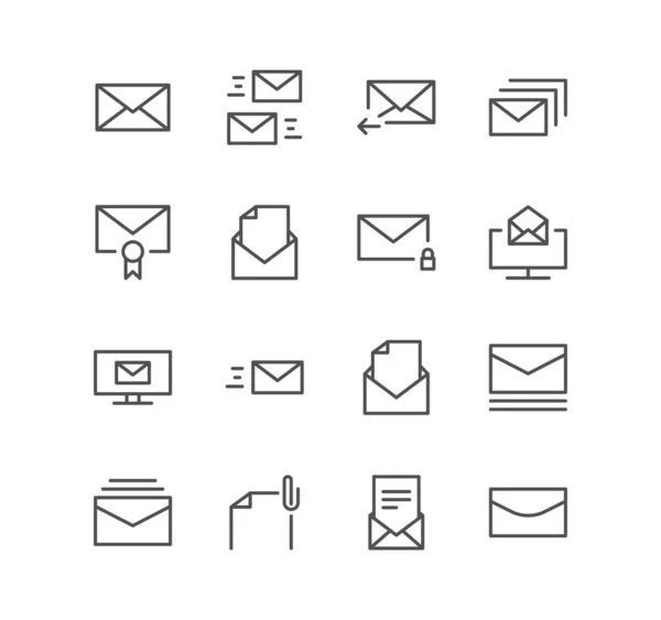 Set Business Technology Icons Envelope Mail Letter Send Post Message — Stock Vector