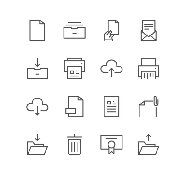Set Business Technology Icons Print Mail Upload Cloud Attachment Linear — Stock Vector