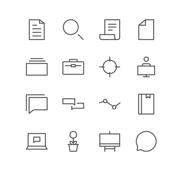 Set Business Office Icons Bag Folder Printer Communication Card Linear — Stock Vector