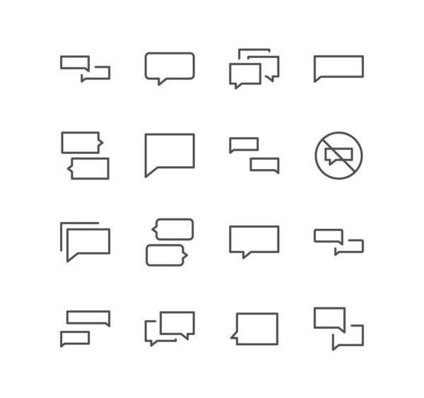 Set of message and communication icons, speech, chat bubble, comment, talk, text and linear variety vectors.