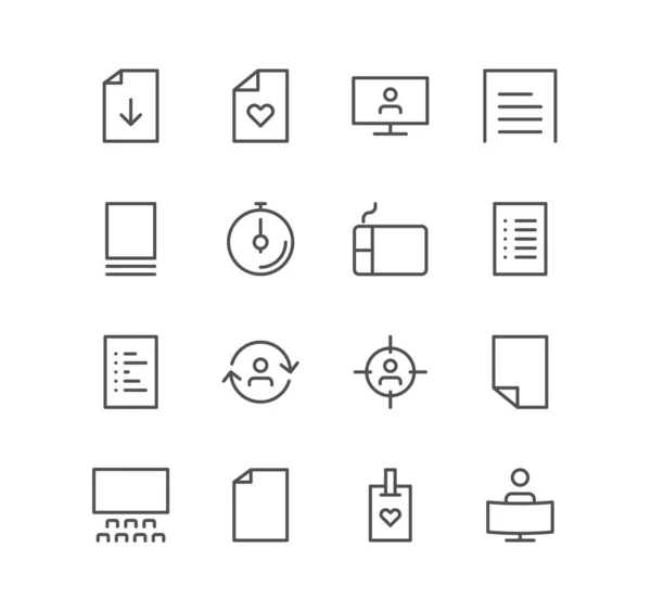 Set Business Communication Icons Paper Document Presentation Personal File Linear — Stock Vector