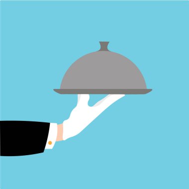 Garsonların elinde bir tepsi saat var. Menü Garson Restoranı Servis Konsepti Vektör illüstrasyonu