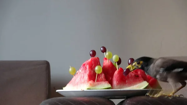 Plate Fresh Ripe Fruit Pomegranate Fruits White Table — Foto Stock