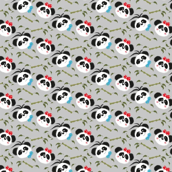 Panda Face Cartoon Illustration Mult Pattern — Stock Vector