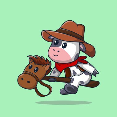 İnek maskotu ata binerken kovboy olur.
