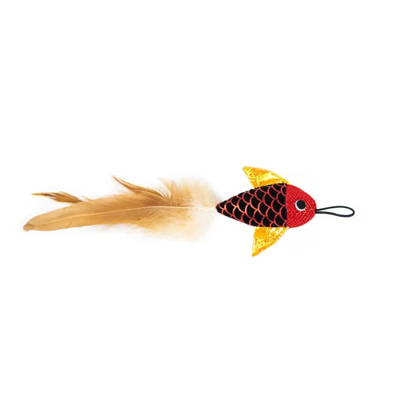 猫と犬のための魚羽赤いおもちゃ — ストック写真