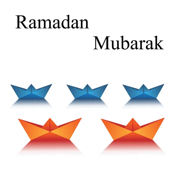 Ramadan Kareem Greeting Photo Serene Backdrop Origam Boats Red Blue — Stock Vector