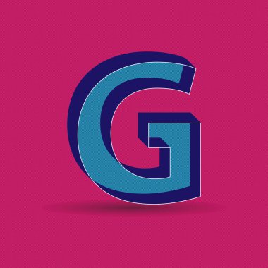 G harfi 3D alfabe. Retro yazı tipi. Vektör İllüstrasyonu