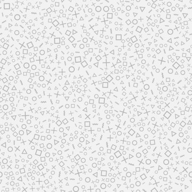 Vektörsüz desensiz geometrik şekiller, kare, daire, eğri çizgi, çapraz, üçgen