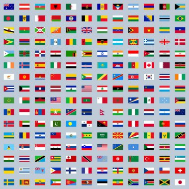 Dünya ülkelerinin tüm ulusal bayraklarının vektör simgeleri.