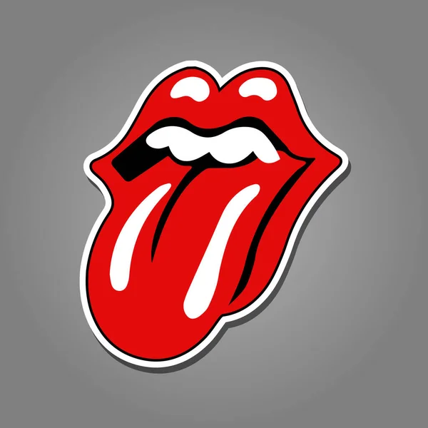Dili sarkık, dudaklarında kırmızı makyaj, dişlerini gösteriyor. Asi sembolü, internet iletişiminde duyguların ifadesi ve uygulamalarda sohbet. Etiket ya da yama, düz biçimde izole edilmiş simge vektörü