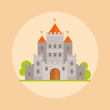 Magic fantezi kale - düz stil illüstrasyon. Kitaplarda, oyun arka planda, web tasarımında vb. kullanılabilir.