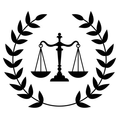 Noter ofisi simgesi, noter servis vektör amblemi pullar, defne çelengi, hukuk ve adalet, vasiyet veya düzenleme izole edilmiş tek renk etiketi, yargı mercii.