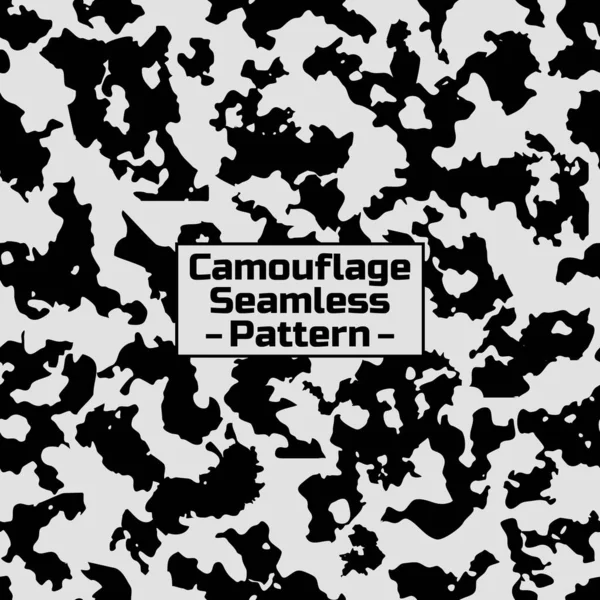 Seamless Pattern Abstract Military Hunting Camouflage Background Black White Gray — Stock Vector