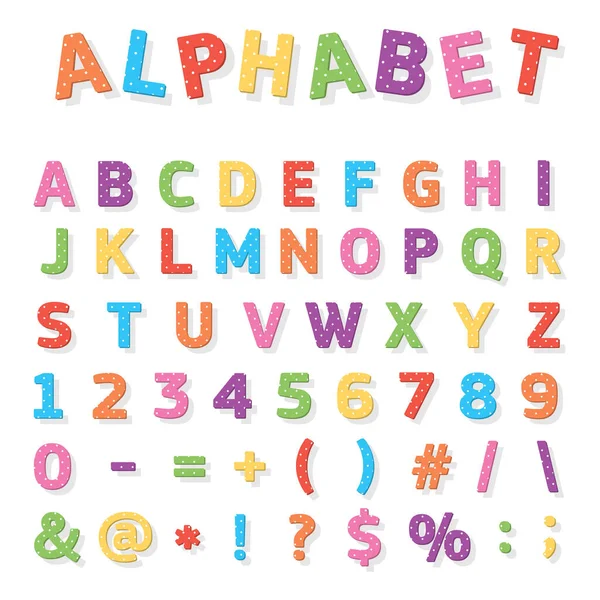 Cute Vector Colored Alphabet Signs Polka Dot Texture Hand Drawn — Vector de stock