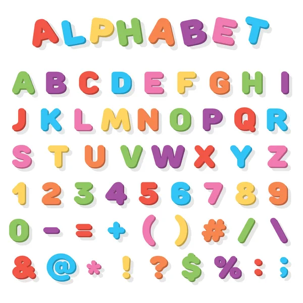 Vector Colorful Letters Alphabet School Learning Children Bright Style Shadow — 图库矢量图片