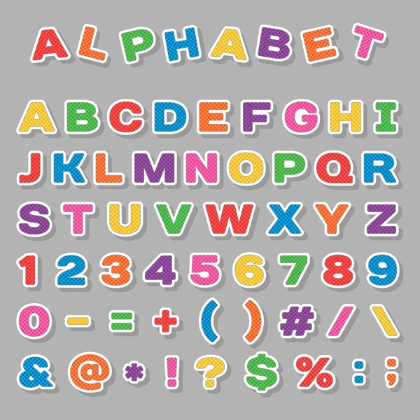 Vector Flat Alphabet Symbols Letters Bright Multi Colored Colors Children — Vettoriale Stock