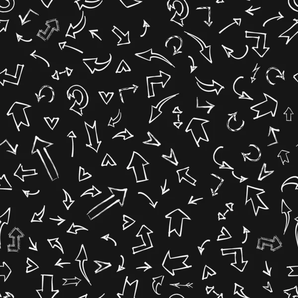 Seamless Vector Pattern Black Background Style Doodle Arrows — Archivo Imágenes Vectoriales