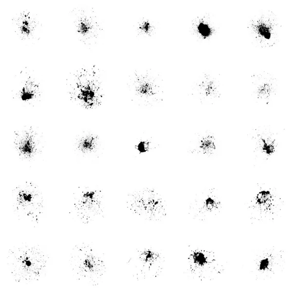 Set of black splash on white background, grunge ink blots and drops, high quality vector illustration.