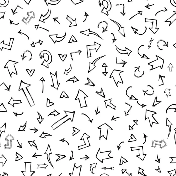 Seamless Pattern Arrows Hand Drawn Wavy Curved Pointers Swirls White — Stok Vektör