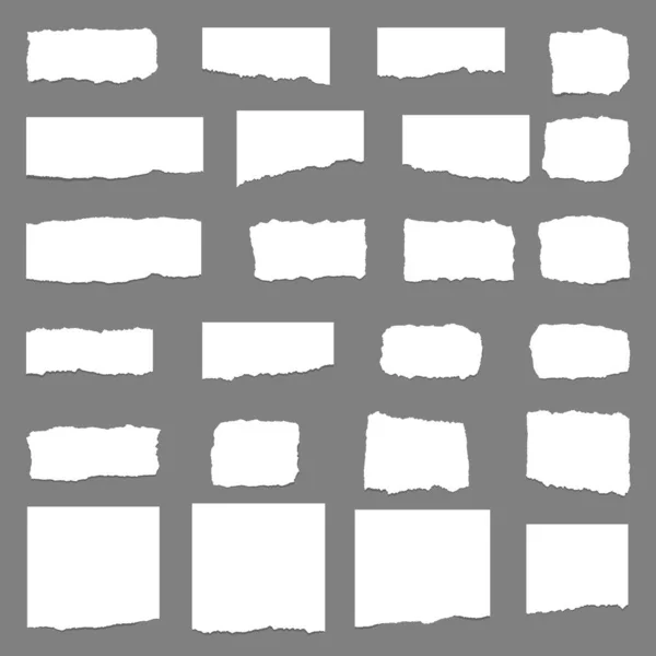 White note, notebook paper strips with torn edges stuck on dark brown background, vector illustration.