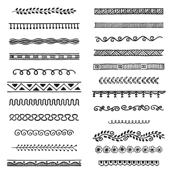 Hand drawn vector dividers, lines, borders and laurels set, doodle design elements.