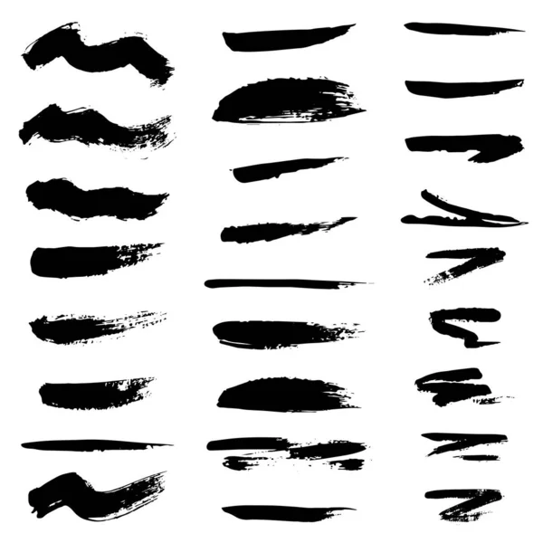 Collection Black Paint Ink Brush Strokes Brushes Lines Grungy Dirty — Stock vektor