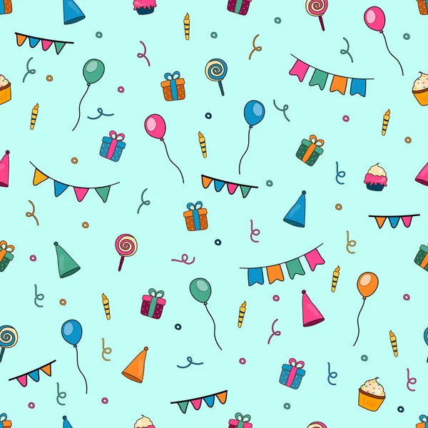 Vector Birthday Seamless Pattern Repeating Background Vibrant Balloons Vivid Birthday — Stockvektor