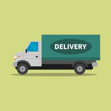 Vector illustration truck, delivery of goods in flat style on a bright background with shadow.