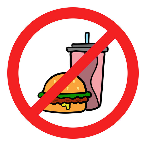 Vector icon banning fast food in the style of flat, for web design and internet.