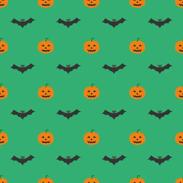 Halloween Patroon Glimlachende Grappige Stripfiguren Pompoen Groene Achtergrond — Stockvector