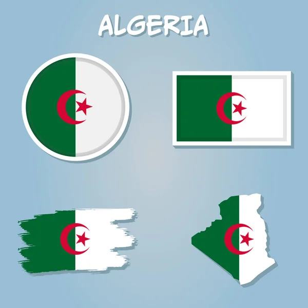 Λεπτομερής Απεικόνιση Χάρτη Της Αλγερίας Σημαία Διάνυσμα — Διανυσματικό Αρχείο