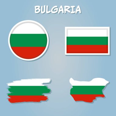 Bulgaristan vektörü ayarlandı. Bölge sınırları, bayrakları ve simgeleri olan ayrıntılı ülke şekli.