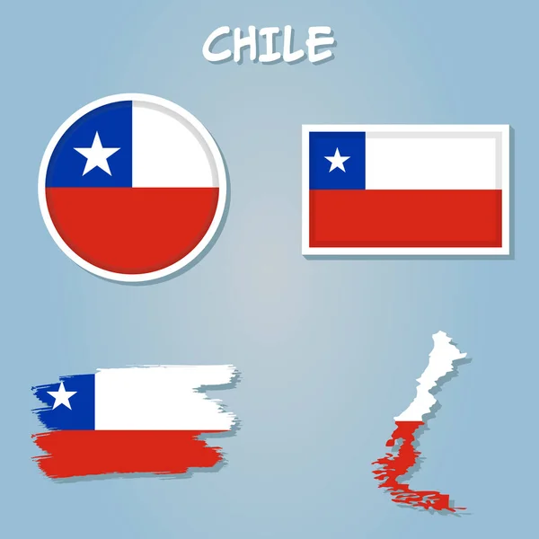 Conjunto Vectores Chile Forma País Detallada Con Bordes Región Banderas — Vector de stock