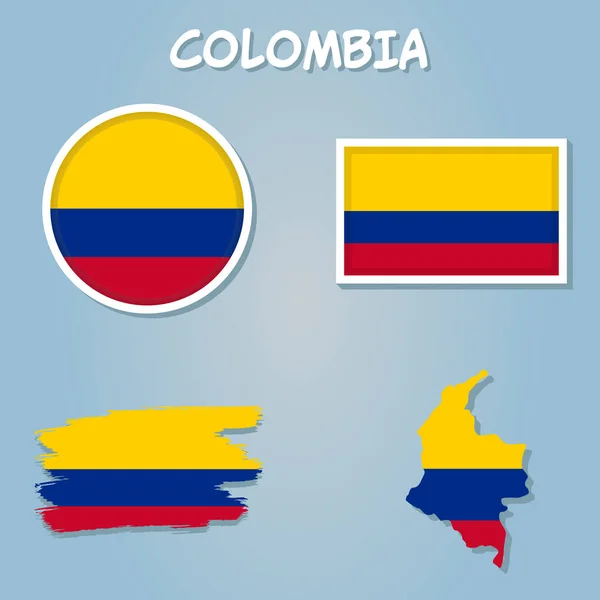 Insieme Vettoriale Colombia Forma Dettagliata Del Paese Con Bordi Bandiere — Vettoriale Stock