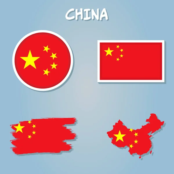 Vetor Criativo China País Fronteira Esboço Mapa Feito Bandeira — Vetor de Stock